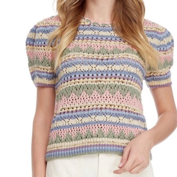 Ralph Lauren Crocheted Knit Sweater Top Crewneck Tee Pastel Vintage Striped S - Picture 8 of 14